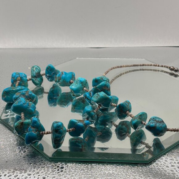 Genuine Turquoise Nugget Necklace 27” Heishi Shells Boho Tribal 4.3 Oz Southwest - Picture 8 of 10